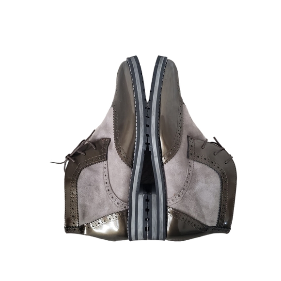 New Ingledew's suede & patent brogue wingtip oxford lace up dress boots - Picture 6 of 9